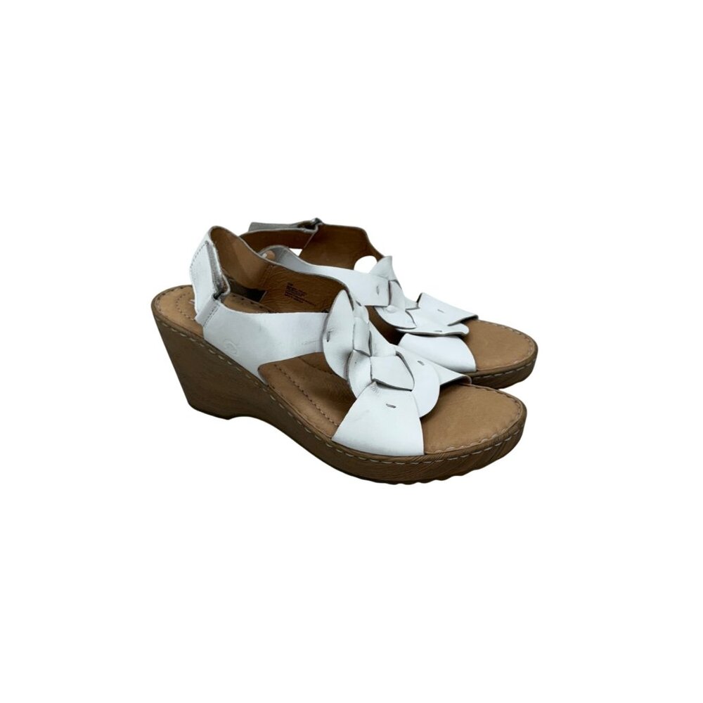 Born Nina White Leather Slingback Open Toe Wedge Sandals Shoes Womens size 10 M